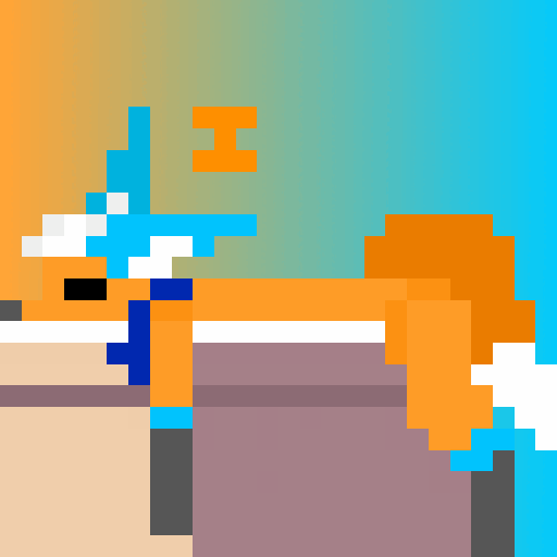 An animated nix sleeping on a box with Zs floating above him as he kicks his leg and twitches his ear as he sleeps